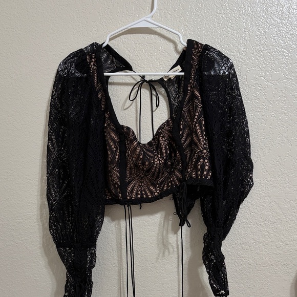 For Love And Lemons Tops - For Love And Lemons Black and Brown Lace Blouse